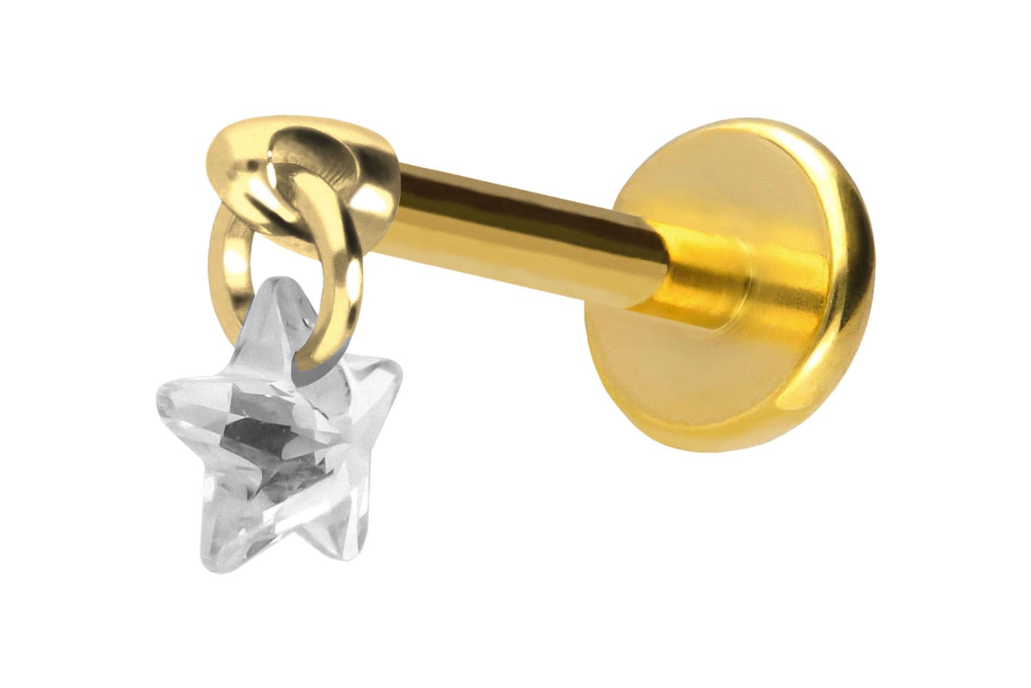 Titan Labret Piercing mit Push Fit KRISTALLSTERN